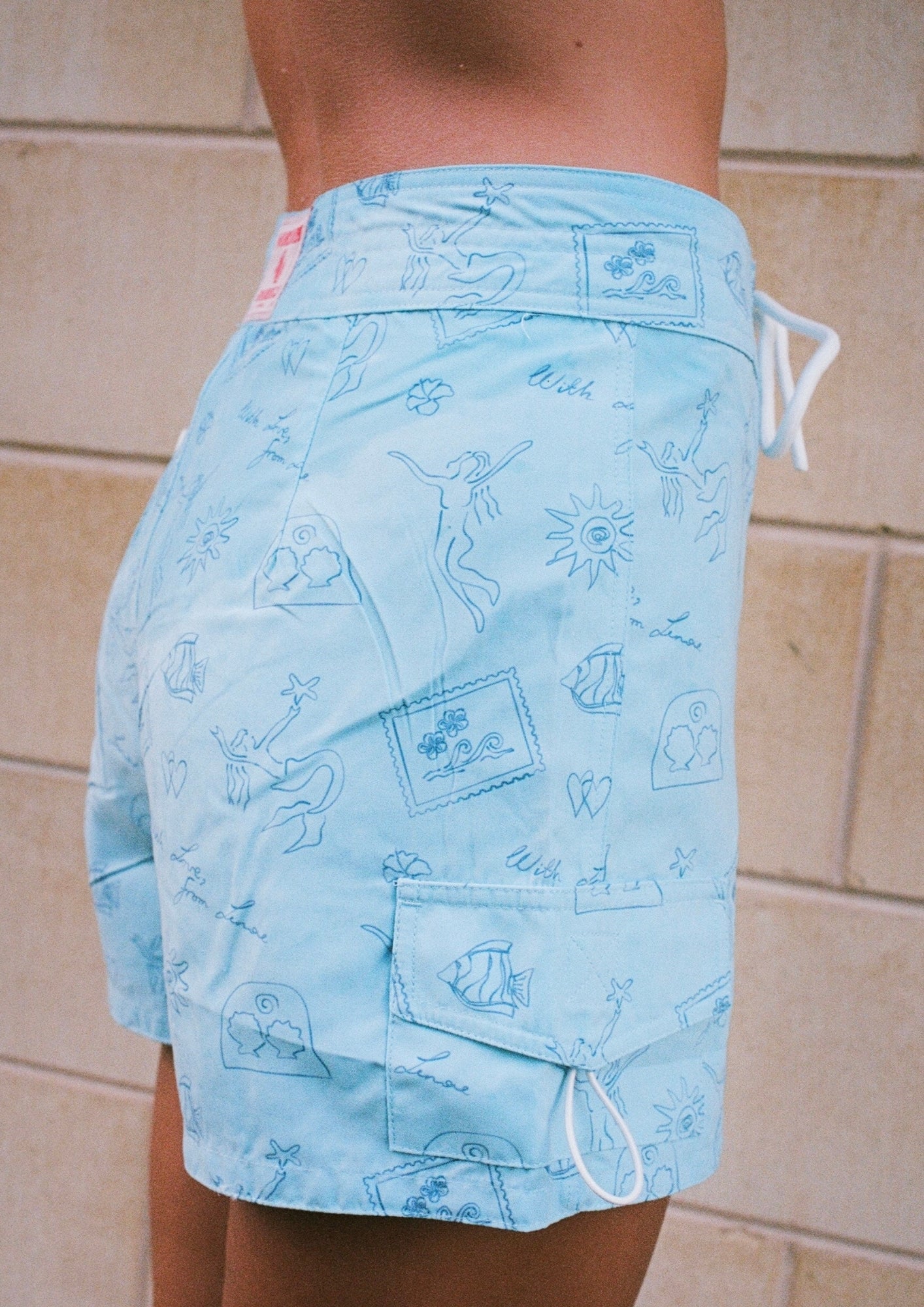 Tie Front Boardshorts - Baby Blue Signature Print