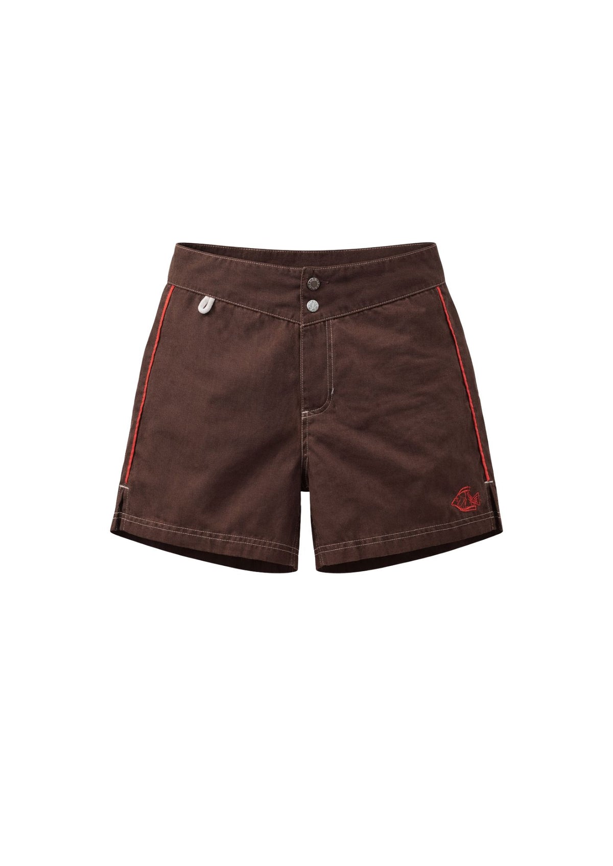 Low Waist Snap Front Boardshorts - Mocha