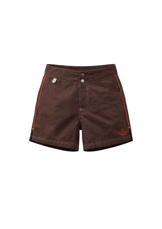 Low Waist Snap Front Boardshorts - Mocha