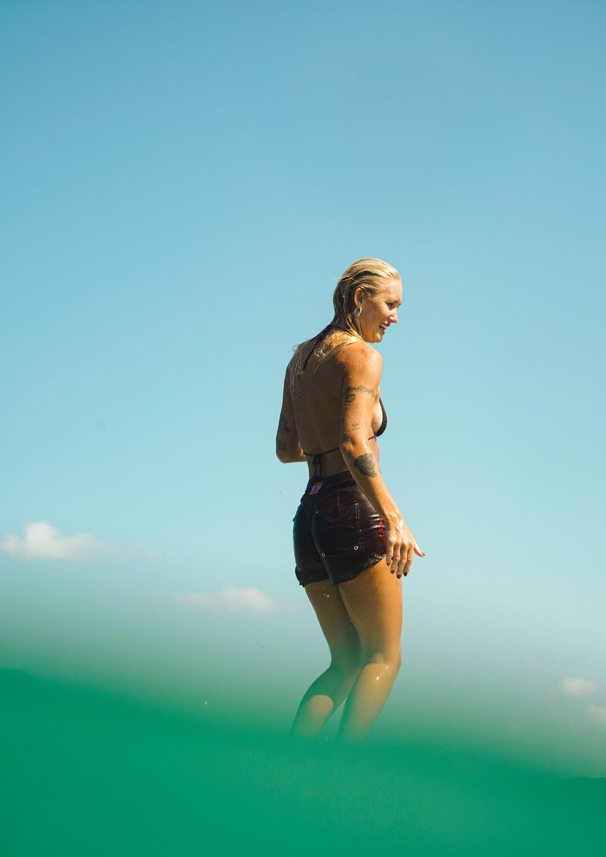Low Waist Snap Front Boardshorts - Mocha