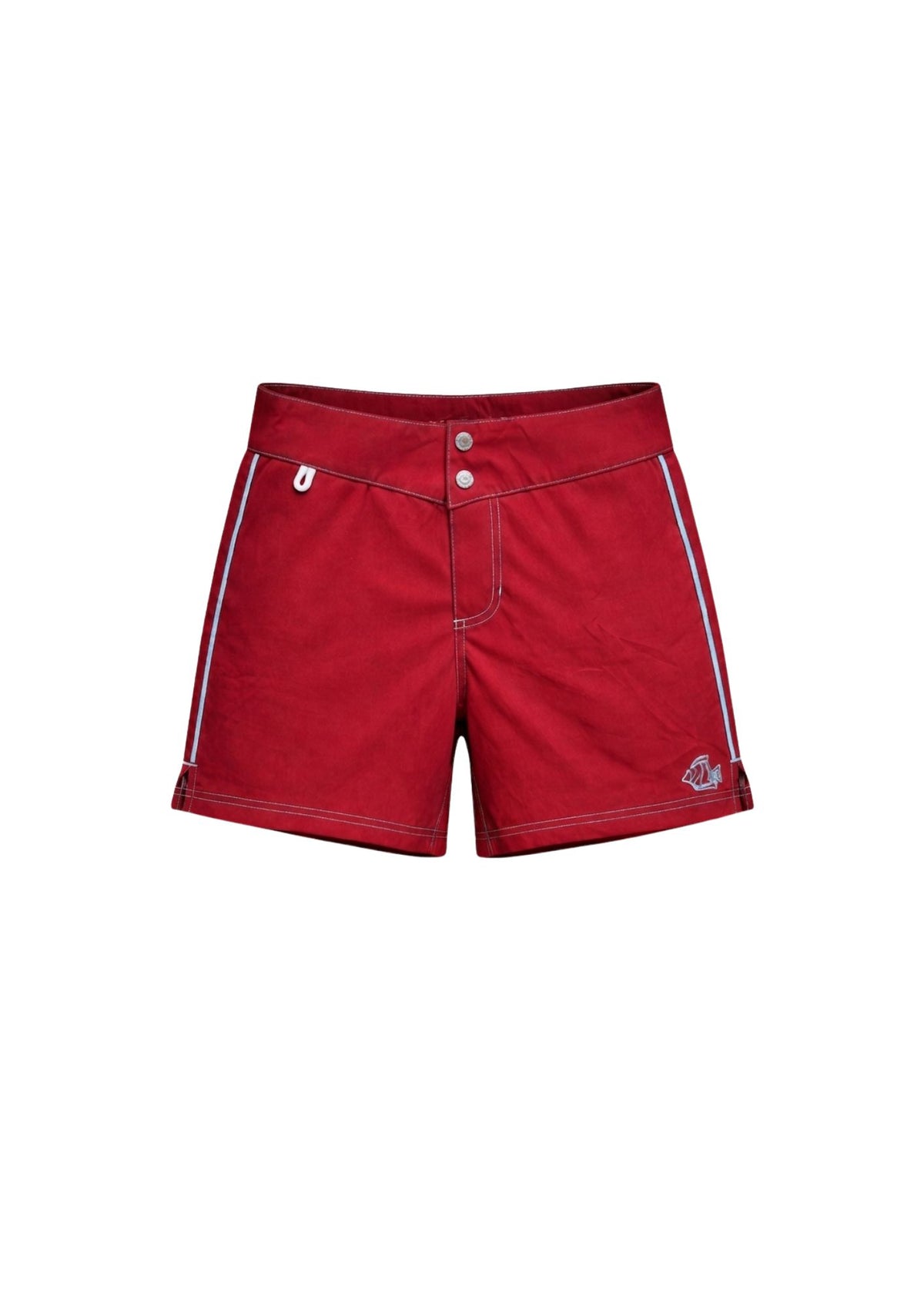 Low Waist Snap Front Boardshorts - Crimson