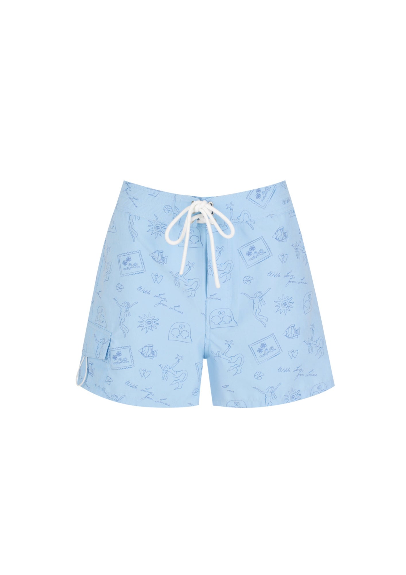 Tie Front Boardshorts - Baby Blue Signature Print