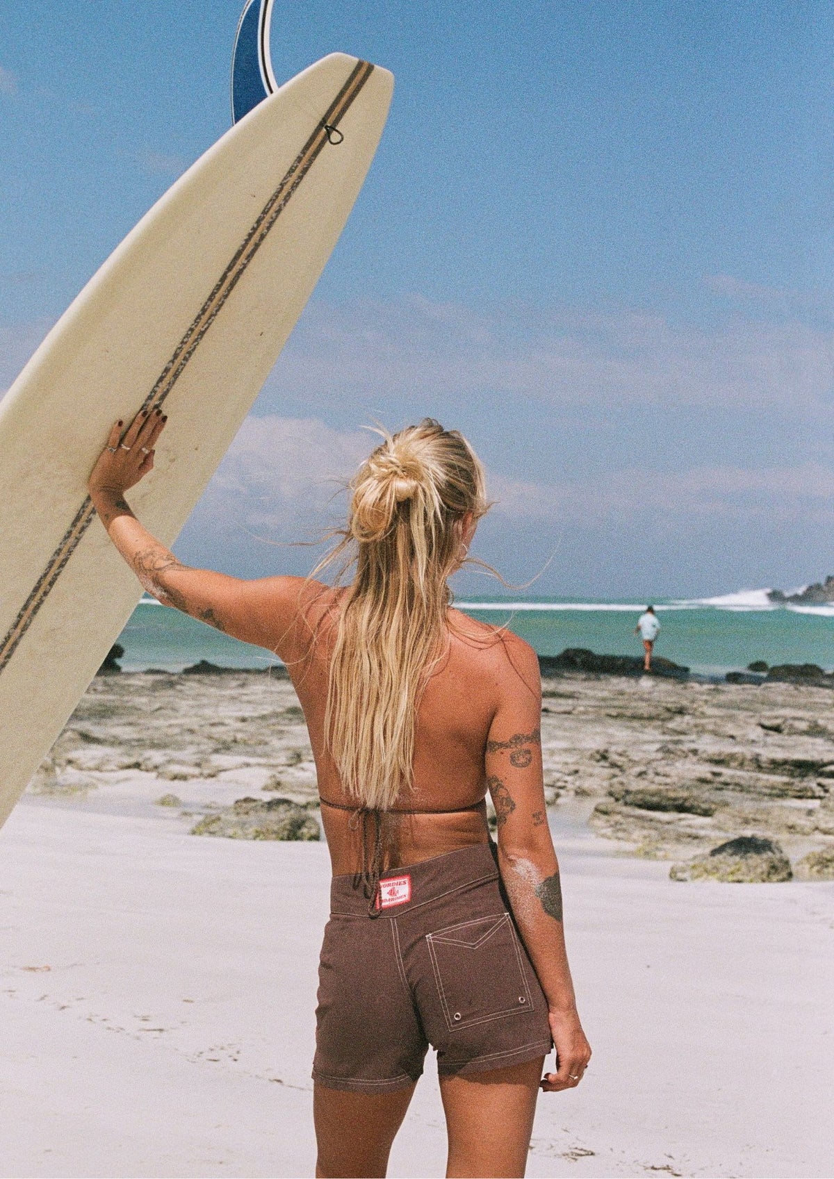 Low Waist Snap Front Boardshorts - Mocha